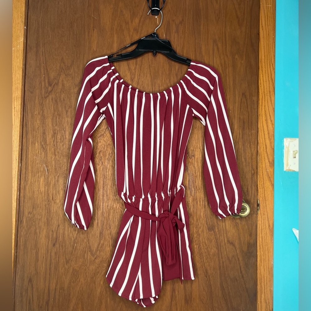 SMALL Forever 21 Maroon Off the Shoulders Jumpsuit